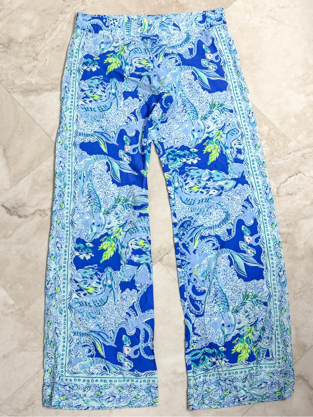 Lilly Pulitzer Blue Multi Paisley Wide-Leg Pants - Picture 2 of 7